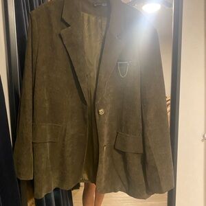 Khaki Corduroy Blazer with Embellished Pocket